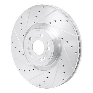 Mercedes-Benz GLE350 Brake Rotor (1) - Front Left - R1 Concepts - Drilled & Slotted - Silver - `20-`26
